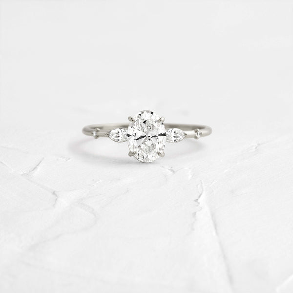 Cluster-Oval Lab Grown Diamond Engagement Ring - Solitaire-Oval Lab Grown Diamond Engagement Ring