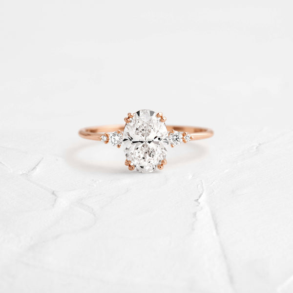 Cluster-Oval Lab Grown Diamond Engagement Ring - Solitaire-Oval Lab Grown Diamond Engagement Ring