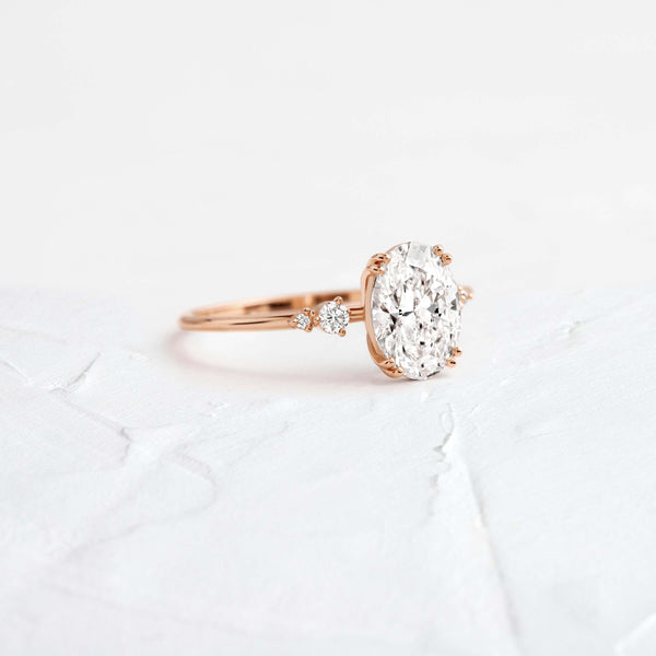 Cluster-Oval Lab Grown Diamond Engagement Ring - Solitaire-Oval Lab Grown Diamond Engagement Ring