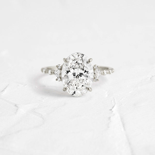 Cluster-Oval Lab Grown Diamond Engagement Ring - Solitaire-Oval Lab Grown Diamond Engagement Ring