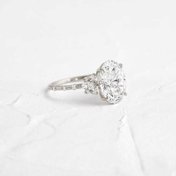 Cluster-Oval Lab Grown Diamond Engagement Ring - Solitaire-Oval Lab Grown Diamond Engagement Ring
