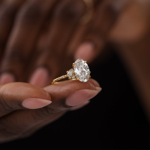 Cluster-Oval Lab Grown Diamond Engagement Ring - Solitaire-Oval Lab Grown Diamond Engagement Ring