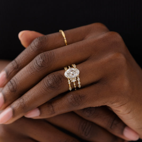 Cluster-Oval Lab Grown Diamond Engagement Ring - Solitaire-Oval Lab Grown Diamond Engagement Ring