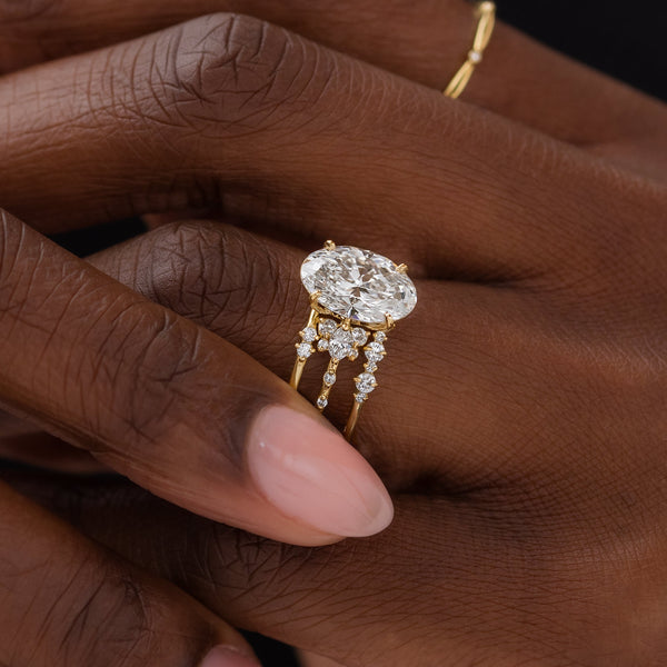 Cluster-Oval Lab Grown Diamond Engagement Ring - Solitaire-Oval Lab Grown Diamond Engagement Ring