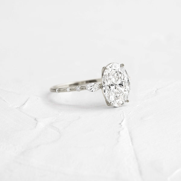 Three Stone & Dainty Pave-Oval Lab Grown Diamond Engagement Ring - Solitaire-Oval Lab Grown Diamond Engagement Ring