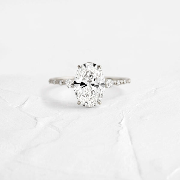 Three Stone & Dainty Pave-Oval Lab Grown Diamond Engagement Ring - Solitaire-Oval Lab Grown Diamond Engagement Ring