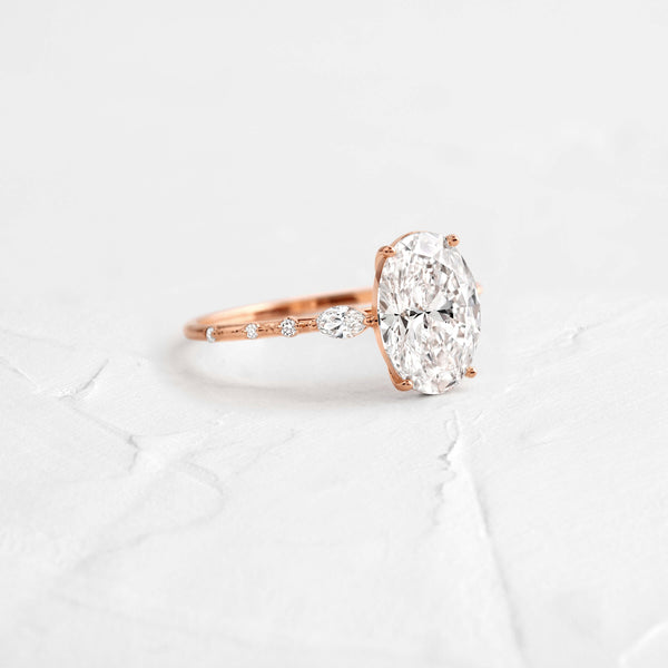 Three Stone & Dainty Pave-Oval Lab Grown Diamond Engagement Ring - Solitaire-Oval Lab Grown Diamond Engagement Ring