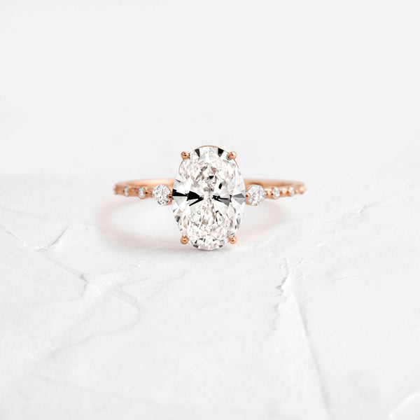 Three Stone & Dainty Pave-Oval Lab Grown Diamond Engagement Ring - Solitaire-Oval Lab Grown Diamond Engagement Ring