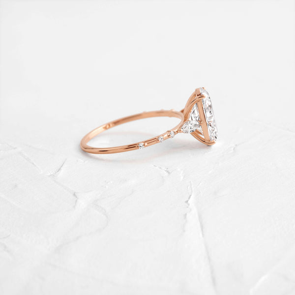 Three Stone & Dainty Pave-Oval Lab Grown Diamond Engagement Ring - Solitaire-Oval Lab Grown Diamond Engagement Ring