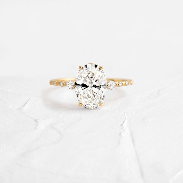 Three Stone & Dainty Pave-Oval Lab Grown Diamond Engagement Ring - Solitaire-Oval Lab Grown Diamond Engagement Ring