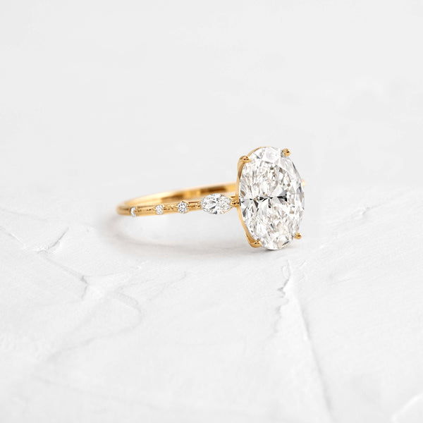 Three Stone & Dainty Pave-Oval Lab Grown Diamond Engagement Ring - Solitaire-Oval Lab Grown Diamond Engagement Ring