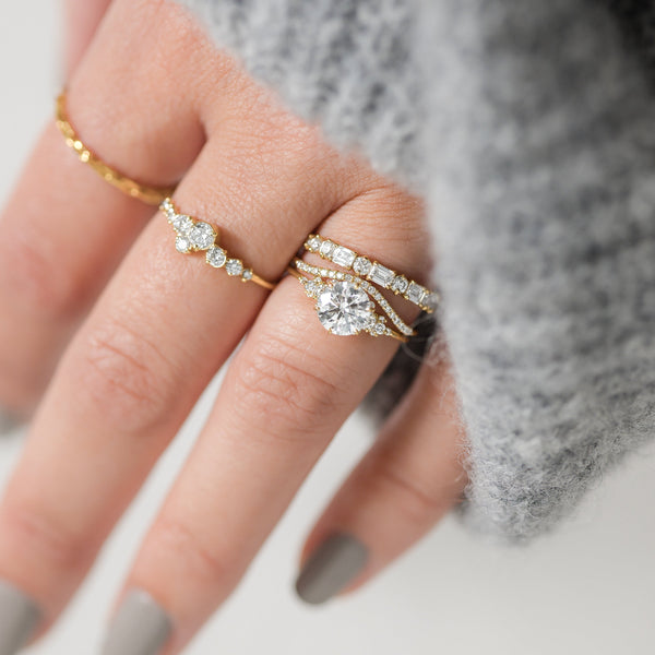 Cluster-Round Lab Grown Diamond Engagement Ring - Solitaire-Oval Lab Grown Diamond Engagement Ring