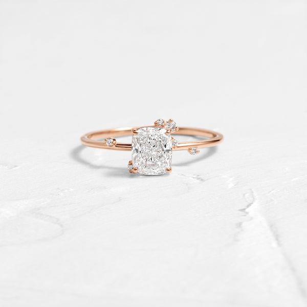 Cluster-Elongated Cushion Lab Grown Diamond Engagement Ring - Solitaire-Oval Lab Grown Diamond Engagement Ring