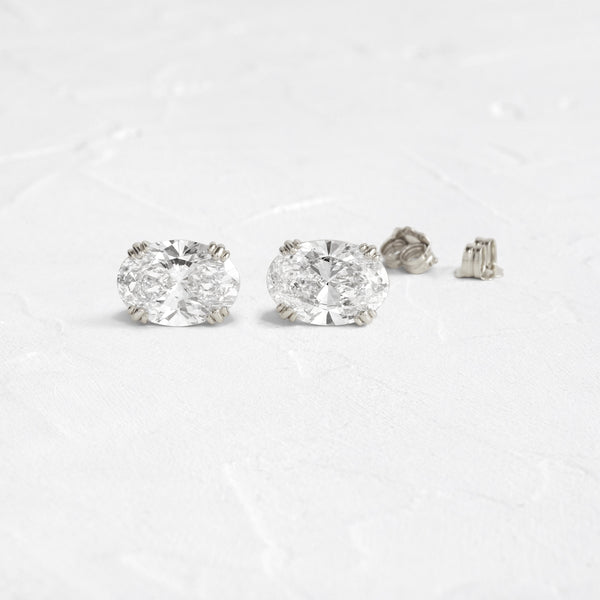 East West Solitaire Triple Prong- 1.5 CT Oval Lab Grown Diamond Stud Earrings - Solitaire- 1.0CT Oval Lab Grown Diamond Earrings