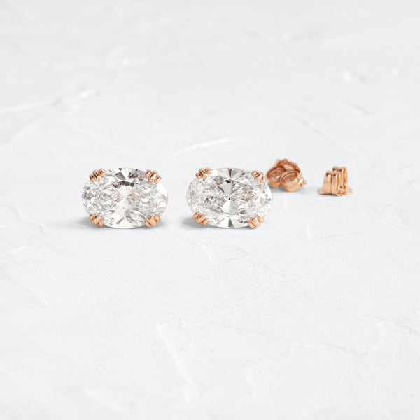 East West Solitaire Triple Prong- 1.5 CT Oval Lab Grown Diamond Stud Earrings - Solitaire- 1.0CT Oval Lab Grown Diamond Earrings