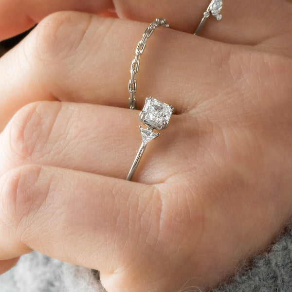 Three Stone & Double Prong-Asscher Lab Grown Diamond Engagement Ring - Solitaire-Oval Lab Grown Diamond Engagement Ring