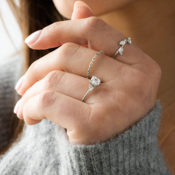 Three Stone & Double Prong-Asscher Lab Grown Diamond Engagement Ring - Solitaire-Oval Lab Grown Diamond Engagement Ring