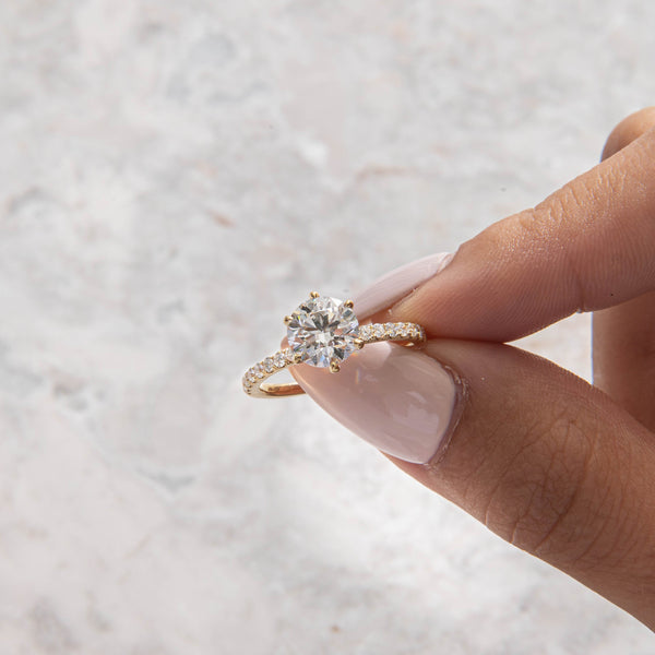Pave-Round Lab Grown Diamond Engagement Ring - Solitaire-Oval Lab Grown Diamond Engagement Ring