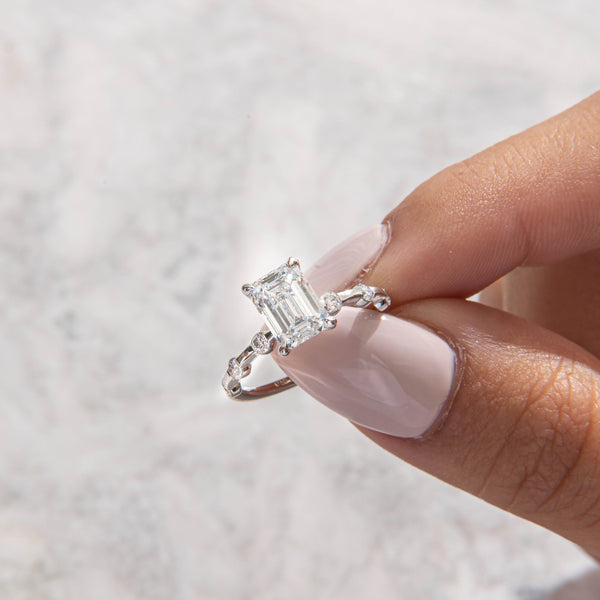 Dainty Pave-Emerald Lab Grown Diamond Engagement Ring - Solitaire-Oval Lab Grown Diamond Engagement Ring