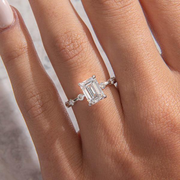 Dainty Pave-Emerald Lab Grown Diamond Engagement Ring - Solitaire-Oval Lab Grown Diamond Engagement Ring