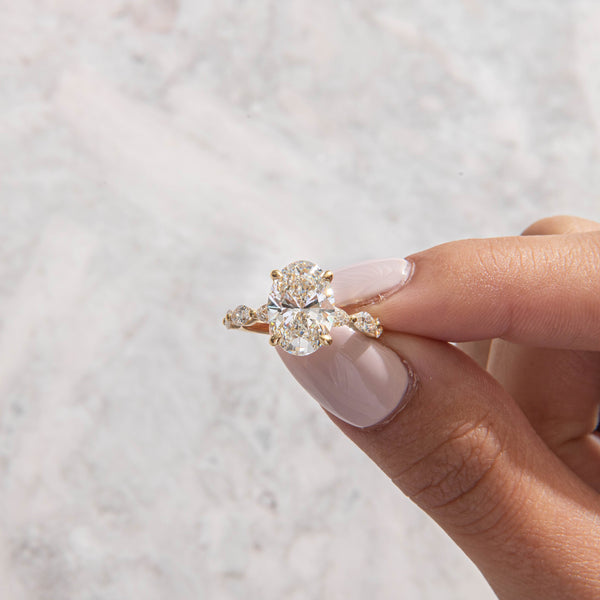 Pave-Oval Lab Grown Diamond Engagement Ring - Solitaire-Oval Lab Grown Diamond Engagement Ring