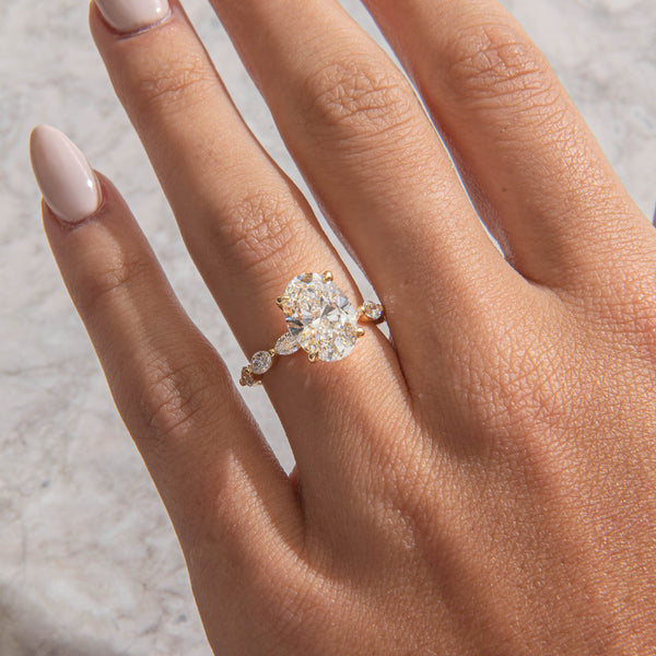 Pave-Oval Lab Grown Diamond Engagement Ring - Solitaire-Oval Lab Grown Diamond Engagement Ring