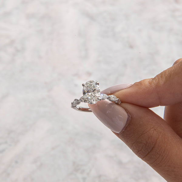 Pave-Oval Lab Grown Diamond Engagement Ring - Solitaire-Oval Lab Grown Diamond Engagement Ring