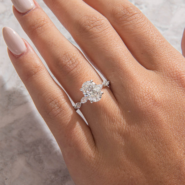 Pave-Oval Lab Grown Diamond Engagement Ring - Solitaire-Oval Lab Grown Diamond Engagement Ring