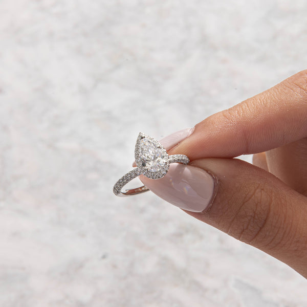 Halo & Triple Pave-Pear Lab Grown Diamond Engagement Ring - Solitaire-Oval Lab Grown Diamond Engagement Ring