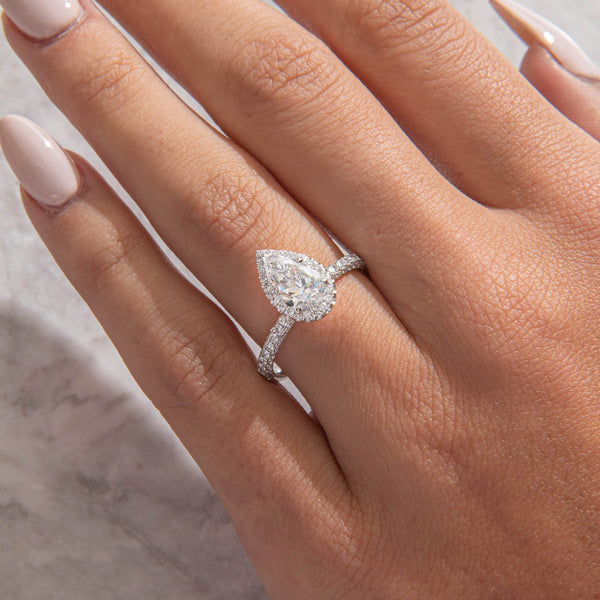 Halo & Triple Pave-Pear Lab Grown Diamond Engagement Ring - Solitaire-Oval Lab Grown Diamond Engagement Ring