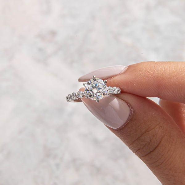 Pave-Round Lab Grown Diamond Engagement Ring - Solitaire-Oval Lab Grown Diamond Engagement Ring