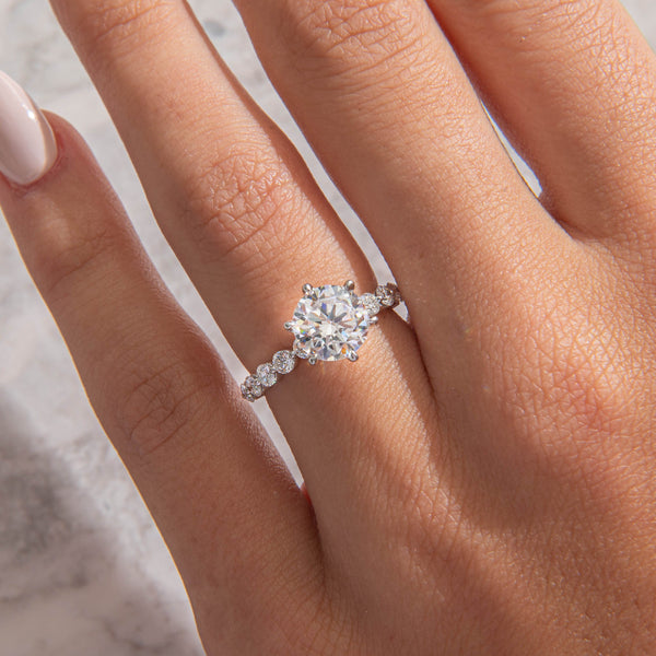 Pave-Round Lab Grown Diamond Engagement Ring - Solitaire-Oval Lab Grown Diamond Engagement Ring