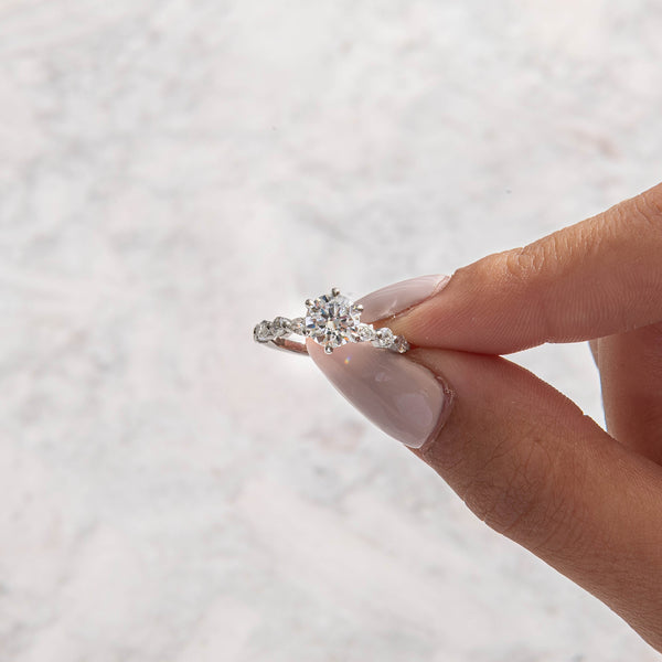 Pave-Round Lab Grown Diamond Engagement Ring - Solitaire-Oval Lab Grown Diamond Engagement Ring