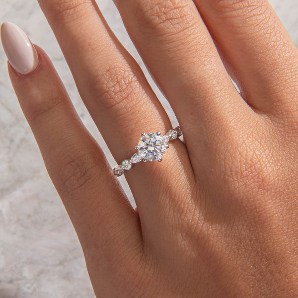Pave-Round Lab Grown Diamond Engagement Ring - Solitaire-Oval Lab Grown Diamond Engagement Ring