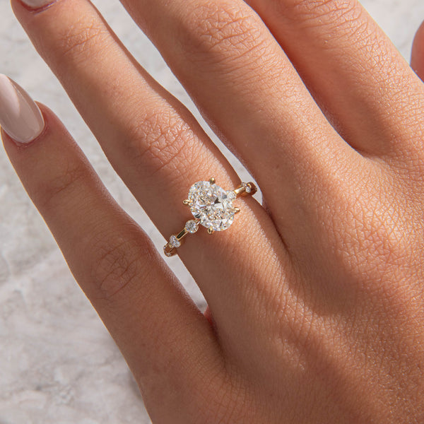 Dainty Pave-Oval Lab Grown Diamond Engagement Ring - Solitaire-Oval Lab Grown Diamond Engagement Ring