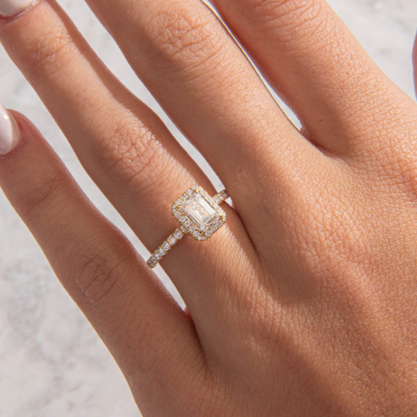Halo & Pave-Emerald Lab Grown Diamond Engagement Ring - Solitaire-Oval Lab Grown Diamond Engagement Ring