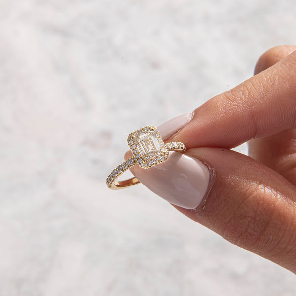 Halo & Pave-Emerald Lab Grown Diamond Engagement Ring - Solitaire-Oval Lab Grown Diamond Engagement Ring