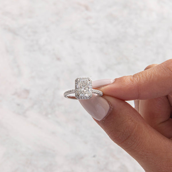Halo & Triple Pave-Radiant Lab Grown Diamond Engagement Ring - Solitaire-Oval Lab Grown Diamond Engagement Ring
