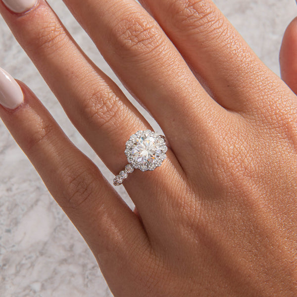 Halo & Bubble Pave-Round Lab Grown Diamond Engagement Ring - Solitaire-Oval Lab Grown Diamond Engagement Ring