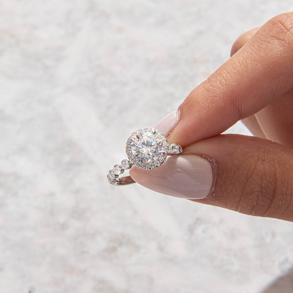 Halo & Bubble Pave-Round Lab Grown Diamond Engagement Ring - Solitaire-Oval Lab Grown Diamond Engagement Ring