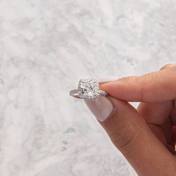 Halo & Triple Pave-Cushion Lab Grown Diamond Engagement Ring - Solitaire-Oval Lab Grown Diamond Engagement Ring