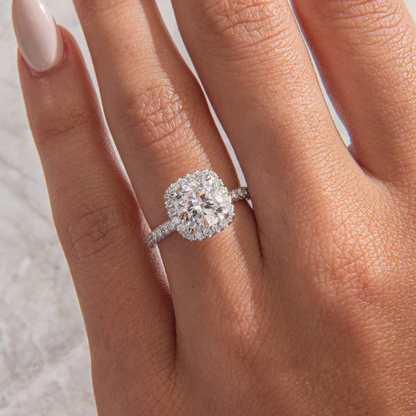 Halo & Triple Pave-Cushion Lab Grown Diamond Engagement Ring - Solitaire-Oval Lab Grown Diamond Engagement Ring