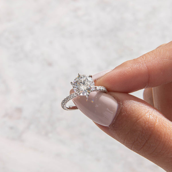 Pave-Round Lab Grown Diamond Engagement Ring - Solitaire-Oval Lab Grown Diamond Engagement Ring