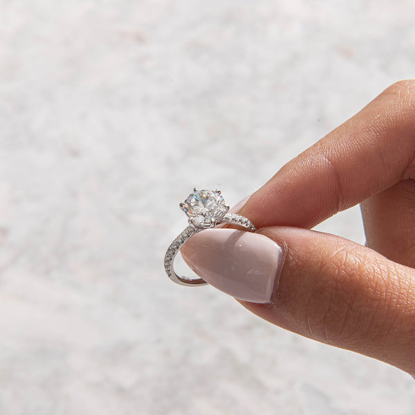 Pave-Round Lab Grown Diamond Engagement Ring - Solitaire-Oval Lab Grown Diamond Engagement Ring