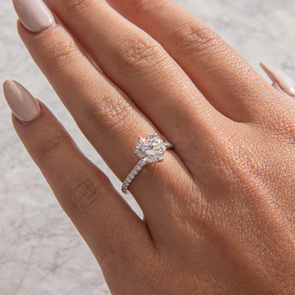 Pave-Round Lab Grown Diamond Engagement Ring - Solitaire-Oval Lab Grown Diamond Engagement Ring