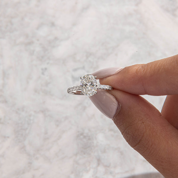 Pave-Oval Lab Grown Diamond Engagement Ring - Solitaire-Oval Lab Grown Diamond Engagement Ring