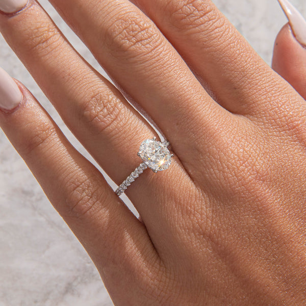 Pave-Oval Lab Grown Diamond Engagement Ring - Solitaire-Oval Lab Grown Diamond Engagement Ring