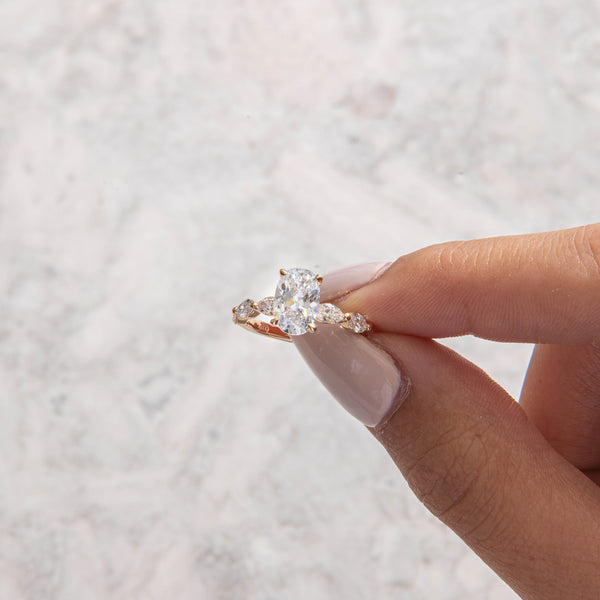 Pave-Oval Lab Grown Diamond Engagement Ring - Solitaire-Oval Lab Grown Diamond Engagement Ring