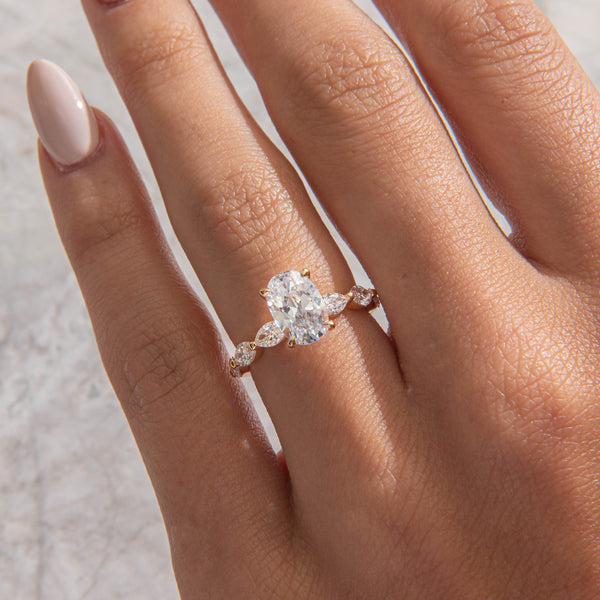 Pave-Oval Lab Grown Diamond Engagement Ring - Solitaire-Oval Lab Grown Diamond Engagement Ring