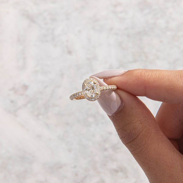 Halo & Triple Pave-Oval Lab Grown Diamond Engagement Ring - Solitaire-Oval Lab Grown Diamond Engagement Ring